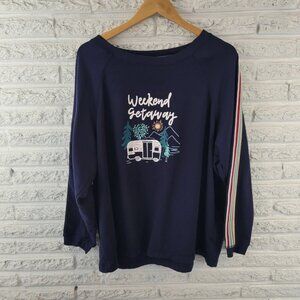 Joyspun Womens Sweatshirt 2X 18W 20W Plus Blue Camping Weekend Getaway SWE83E